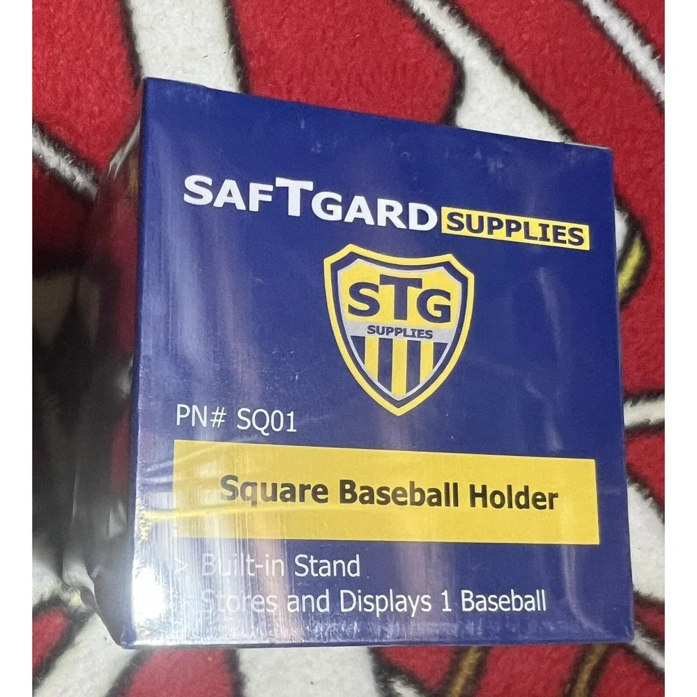 SAFTGARD SUPPLIES Baseball Square Cube Holder Display Case Built-in‎ Stand NEW